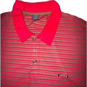 Oakley Men’s XL Polo Shirt Red Gold Stripe Performance Embroidered Athletic Fit